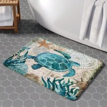 1 件柔软毛绒表面抗疲劳地垫，海龟图案，海洋风格，舒适家居、浴室、厨房装饰，礼物