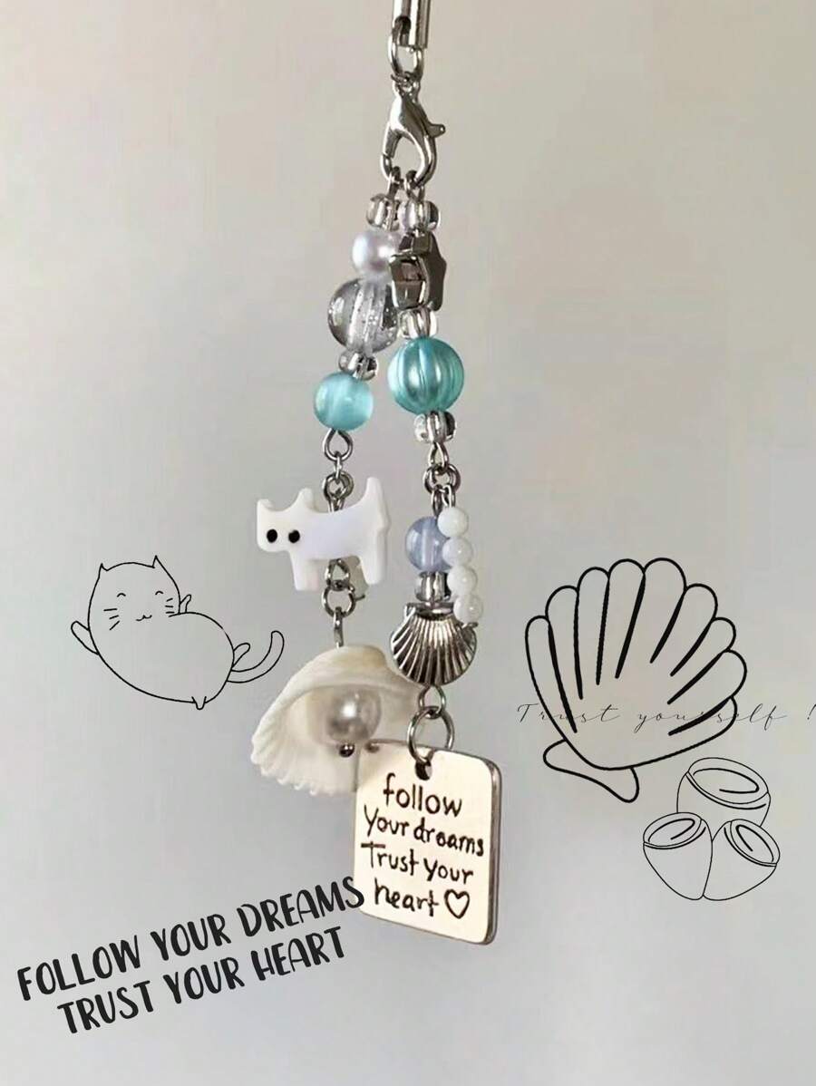 1 Móc khóa hình động vật đại dương & vỏ sò biển hình mèo, thích hợp cho hộp đựng tai nghe, túi xách, điện thoại, trang trí chìa khóa, "Theo đuổi ước mơ, tin tưởng trái tim" Quà lưu niệm ngày lễ tình nhân Phụ kiện xe hơi phong cách Goth dễ thương Ý tưởng quà tặng Giáng sinh Y2k Phụ kiện túi xách Dây đeo có ngăn đựng thẻ ID Phụ kiện xe hơi Móc khóa túi xách - Nhiều màu - Xem 1