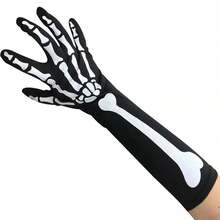 Halloween Skeleton Long Gloves, Horror Performance Bar Party Costume Prop Bone Gloves