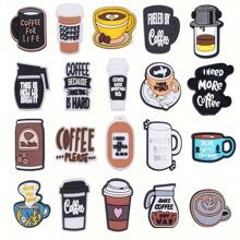 20 件咖啡系列鞋饰套装，适用于沙滩包的 PVC 鞋饰，鞋饰配件，生日圣诞节情人节万圣节派对礼物