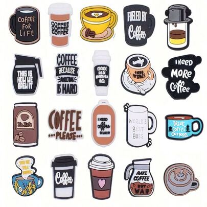 20pcs Coffee Series Shoe Charms Set, PVC Shoe Decorations For Beach Bag, Shoe Accessories Charms, Gift Idea For Birthday Christmas Valentine's Day Halloween Party Favors