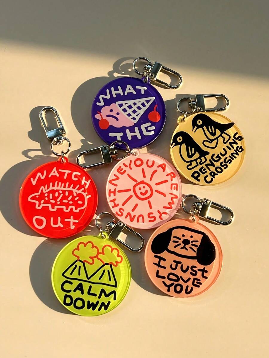 6 件插画涂鸦字母小狗设计亚克力钥匙扣耳机盒吊坠 S 情人节汽车配件包饰学校卡通可爱哥特 Y2k 圣诞节礼物创意包饰挂绳带身份证夹汽车配件包饰