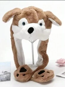 Cute Cartoon Ear Embroidery Airbag Fluffy Hat With Moving Ears, Autumn/Winter