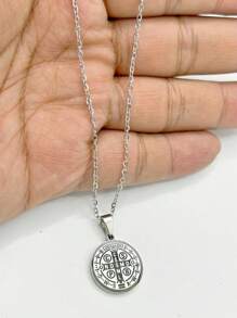 Women's Reversible Order Of Saint Benedict Necklace With Stainless Steel Rope - Silver - View 2