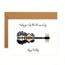 5x7 英寸生日快乐贺卡：音乐爱好者的音乐冒险 - 带信封 - 駝色 - 查看 5