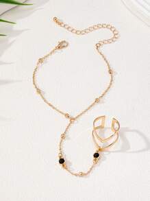 1pc Fashion Minimalist Beaded Chain Knuckle Ring, Adjustable Size, Daily Accessory For Women