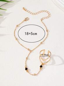 1pc Fashion Minimalist Beaded Chain Knuckle Ring, Adjustable Size, Daily Accessory For Women