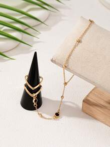 1pc Fashion Minimalist Beaded Chain Knuckle Ring, Adjustable Size, Daily Accessory For Women