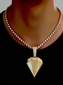 1 Peça Colar com Pingente Grande de Strass Punk Hip Hop para Homens, Corrente Miami Toda Cravejada de Strass, Joia de Festa para Mulheres