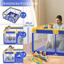 VA-Cerulean Baby Playpen Foldable Children's Playpen 127x127x68cm / 150x180x68cm / 180x200x68cm Baby Playpen With Ocean Balls, Training Bracelet, Breathable Net & Handbag - Blue Animal - Blue Animal - 180x200x68cm - View 5