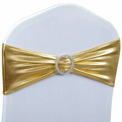 20 件蝴蝶椅腰带，带扣弹性椅套带，通用弹性椅子蝴蝶结，节日婚礼派对装饰（金色）