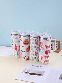[Halloween] 1 cốc du lịch chân không cách nhiệt bằng thép không gỉ 1200ML, dung tích lớn 40oz, họa tiết in 5D, kèm 1 ống hút, 1 cọ vệ sinh, đế lót ly bằng silicon, thích hợp làm quà tặng tiệc Halloween, có thể mua riêng phụ kiện - Nhiều màu - Xem 2