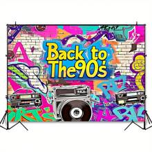 Fondo con temática de graffiti hip hop de los 90: Radiocasete retro y pared de ladrillo, telón de fondo para fotografía y decoración - Decoración temática de los 90, Navidad - Multicolor - Ver 6