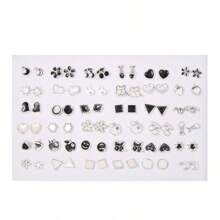 36 件/套女孩彩色水钻塑料耳环套装，颜色和款式随机，无盒，适合日常佩戴 - 彩色 - 查看 15