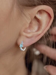 Silver Color Fashion Earrings, Cute Blue Sea Turtle Design Cubic Zirconia Earrings, Suitable For Daily Wear, Birthday Gift
