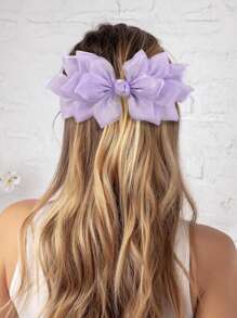 1pc Fashionable & Elegant Mesh Solid Pink Feather Bow Hair Clip, Suitable For Party, Dress, Gathering, Travel And Gift Valentine's Day, School Stuff, College, Pink Hair Clips, Bows, Cute, Hair Accessories, Head Accessories, Valentines Accessories, Hair Accessories For Women - Pink - View 4