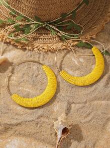 1 Pair Handmade Vintage Raffia Hoop Earrings, Oversized 9.5cm Geometric Circle Earrings, Suitable For Women Everyday And Holiday Wear - Earrings - View 17