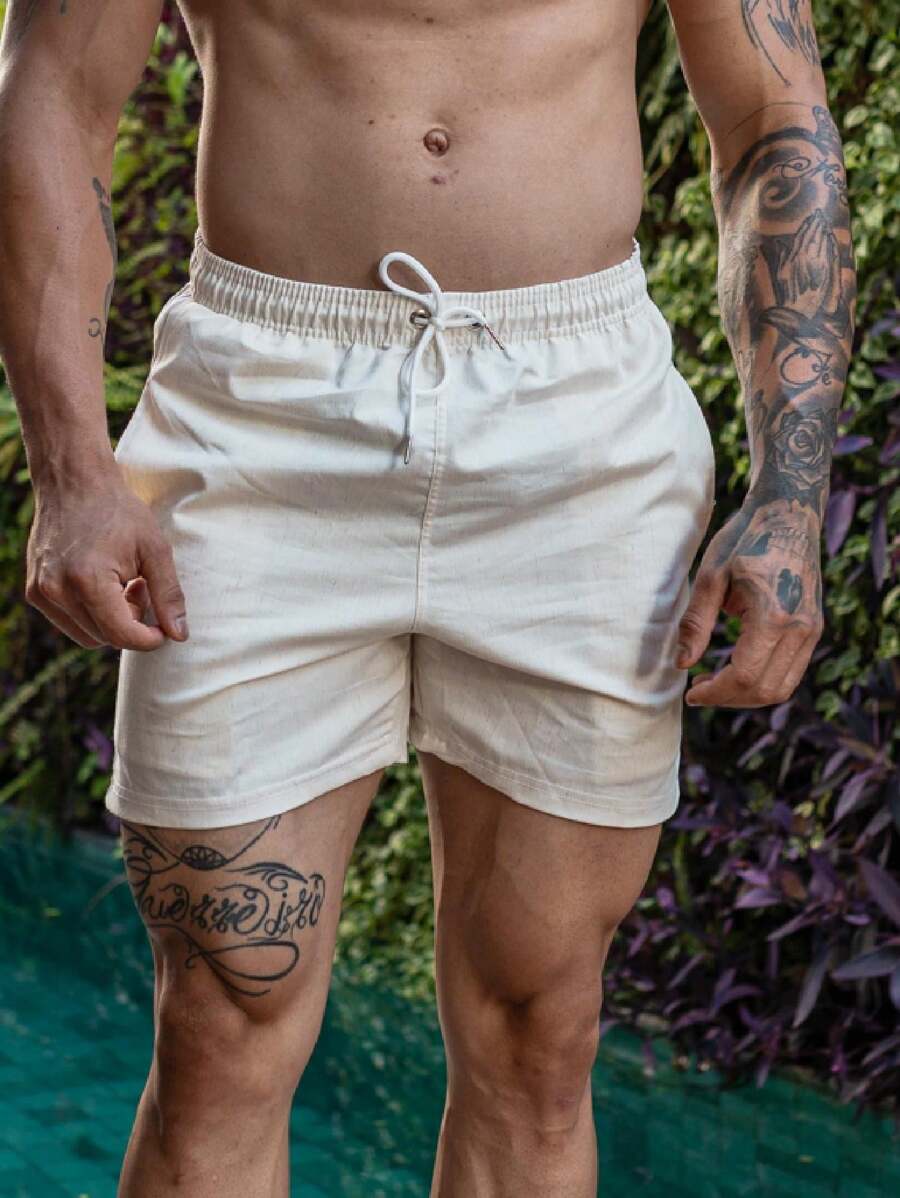 Mauricinho Comfortable Men's Linen Shorts Premium Quality - 米色 - 查看 1