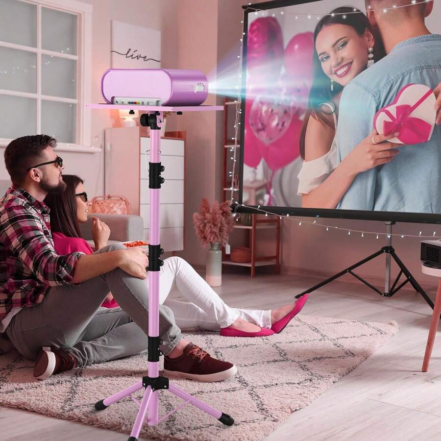 Pink Projector Stand Tripod, Laptop Tripod Stand Adjustable Height 23.5" - 63.5" With Gooseneck Phone Holder, Laptop Floor Stand For Office, Home, Stage, Studio, DJ Racks Musical Instruments - 粉色 - 查看 1