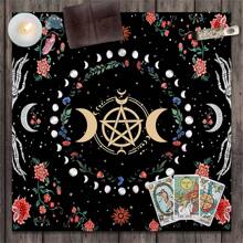1 pieza Mantel de tarot con flor de luna, decoración de triple luna para altar de brujería y astrología - Multicolor - Ver 1