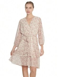 VERTICHE Vestido doble olan floral - Rosa - Ver 3