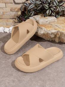 Sandales légères, souples et confortables unisexes de couleur unie, convenant pour l'extérieur, la maison, la salle de bain, la plage avec orteils ouverts et bride croisée, printemps/été - Kaki - Voir 2