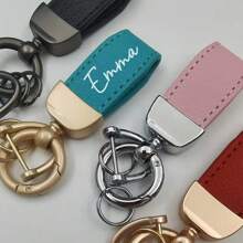 1pc Personalized Microfiber Leather Multicolour Keychain - Durable, Customized Engraved Name Minimalist Car Keychain, Ideal Gift For Women And Man,Customized Keychains & Accessories,Easy Comfort - Multicolor - View 5