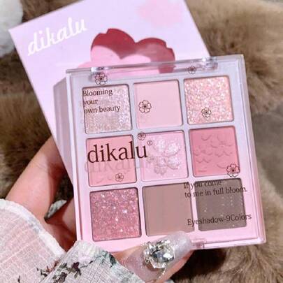 DIKALU Dopamine Nine-Color Cherry Blossom Eyeshadow Palette, Qixi Festival Gift, Summer Coral Sweetheart Garden Makeup Palette, Shimmer & Matte, With Good Color Payoff