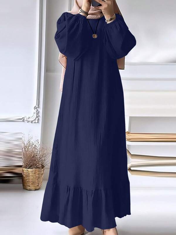 Women's Solid Color Fashionable Petal Sleeve Ruffle Hem Dress Spring