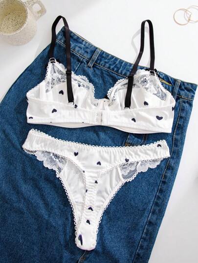 1pc Women Wit Heart Kanten BH Set, Lingerie view 2