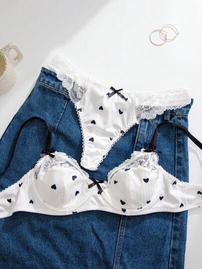 1pc Women Wit Heart Kanten BH Set, Lingerie view 4