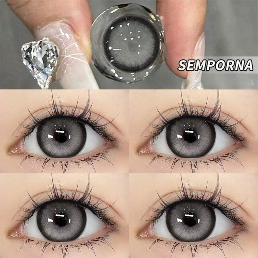 1 Paar graue farbige Kontaktlinsen, kosmetische Augen Make-up Farblinsen, 14,5 mm, jährlich zu entsorgende Halloween Kostüm Cosplay - Grau - Übersicht 1