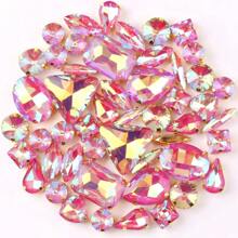 50 piezas/paquete, caramelos de gelatina de colores AB en formas mixtas, piedras de cristal coser a mano con base de metal dorado plano con agujeros, material de costura brillante con piedras preciosas para accesorios DIY, se pueden usar para decorar ropa, vestidos, bolsos, zapatos, broches, aretes, manualidades