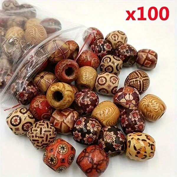 100pcs  Pattern Wooden Beads - Assorted Macrame Craft Beads For Diy Jewelry And Home Decor Beads For Jewelry Making Beads For Bracelet