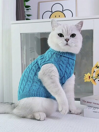 Suéter de malha com cabo de 1 unidade para animais de estimação, cor sólida, roupa quente de inverno para animais de estimação