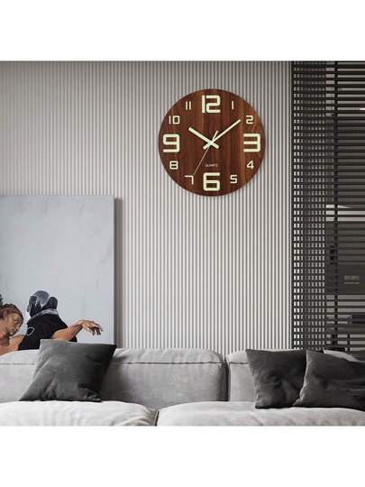 1pc Wooden Wand Clock, Round Silent Quartz Movement, Moderne Day/Night Luminous Home Living Room Bedroom Kitchen Office, Optional Klok Faces Butterfly/Simplicity/Retro Requires AA Battery (Not Included) view 7