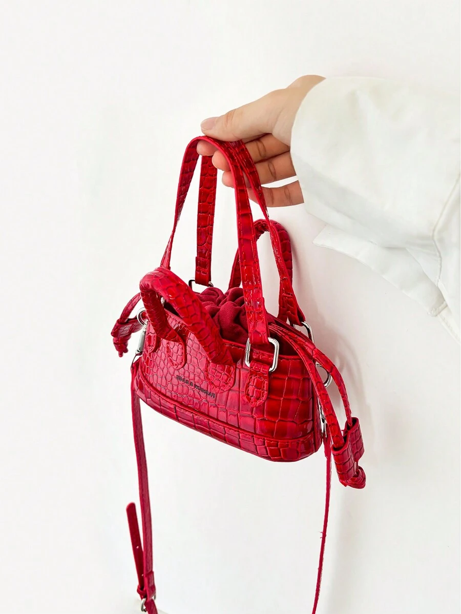 Mini Shiny Crocodile Pattern Women Handbag - Red - View 1