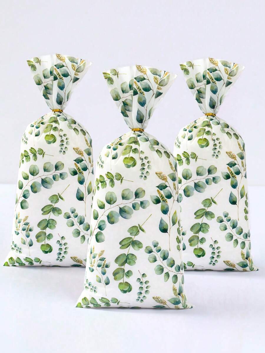 25/50/100个装绿色叶子礼品袋，塑料礼品包装袋，适用于生日、婴儿派对、各种活动、DIY礼品包装、派对回礼包装、生日派对塑料袋、派对回礼，非常适合婚礼、生日、婴儿派对、新娘派对、暑假等场合。