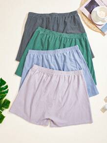 HIALEGION 4条装男士长腿平角内裤，舒适芦荟条纹宽松版型，时尚日常穿着男士平角内裤 - 彩色 - 查看 2