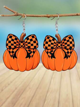 1 paire de boucles d'oreilles à nœud de citrouille acrylique élégantes pendantes pour femmes, boucles d'oreilles pour le jour de Thanksgiving, boucles d'oreilles féminines pour usage quotidien, cadeaux de Thanksgiving assortis pour maman, grand-mère et amis