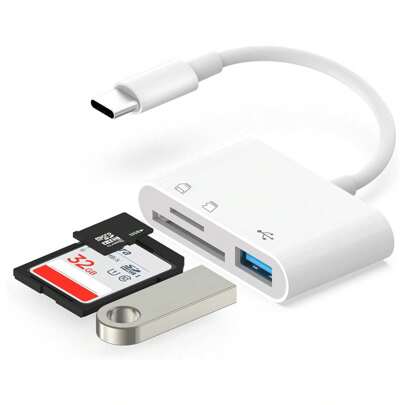 1pc 3-In-1 SD/TF/USB Memory Card Reader, Compatible With IPhone 16 Pro Max/16 Pro/16 Plus/16/15/14/13/12/11/XS/XR/8/7/6, S25/S24/S23/S22/S21, IPad, Laptop Series