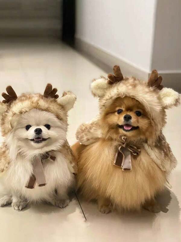 1pc Christmas Pet Costume Elk Cape Cloak Cloak Warm Dog Cat Clothes Change Outfit Halloween Halloween Costumes
