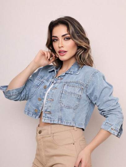 Jaqueta Jeans Cropped Jeans Claro Modelo Novo Tendencia 2024