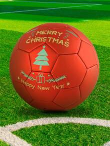 1 件圣诞礼物专业加强型圣诞主题防爆足球，欧洲官方尺寸，适合户外训练和娱乐，适用于庭院、公园、沙滩足球 - 紅色 - 查看 1