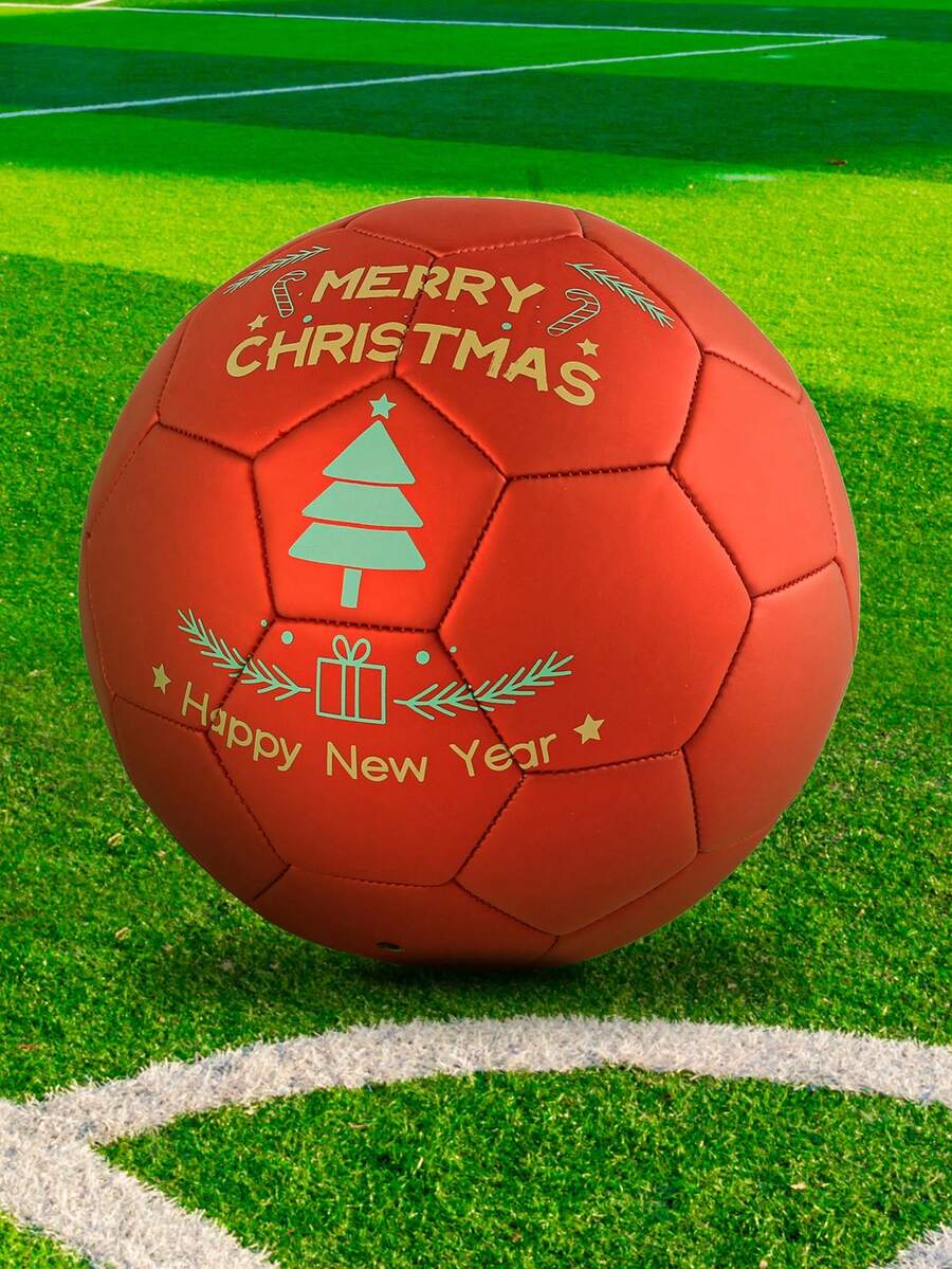1 件圣诞礼物专业加强型圣诞主题防爆足球，欧洲官方尺寸，适合户外训练和娱乐，适用于庭院、公园、沙滩足球 - 紅色 - 查看 1