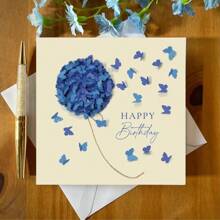 生日蝴蝶蓝色绣球花和蝴蝶卡（非 3D）包括信封、圣诞节