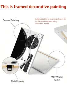 1片黑白色黑膠唱片音響壁畫,復古樂器海報 - 黑與白 - 查看 4