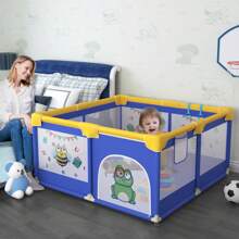LILIIN Playpen Baby Playpen, Children's Playpen With Door, 127x127x68cm / 150x180x68cm / 180x200x68cm Blue Animal Pattern Oxford Playground Guard Gate, With Carrying Bag, Balls And 4 Pull Rings - Blue Animal Pattern - 127x127x68cm - View 5