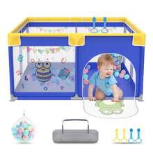 LILIIN Playpen Baby Playpen, Children's Playpen With Door, 127x127x68cm / 150x180x68cm / 180x200x68cm Blue Animal Pattern Oxford Playground Guard Gate, With Carrying Bag, Balls And 4 Pull Rings - Blue Animal Pattern - 127x127x68cm - View 4