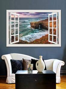 可移除壁画 即剥即贴 瀑布窗景 3D 墙贴 乙烯基壁纸 浴室装饰 家居装饰艺术 2 种尺寸、贴纸、墙贴花、家居装饰乙烯基贴花、春季装饰品 让您的家焕然一新、Rama 装饰贴纸